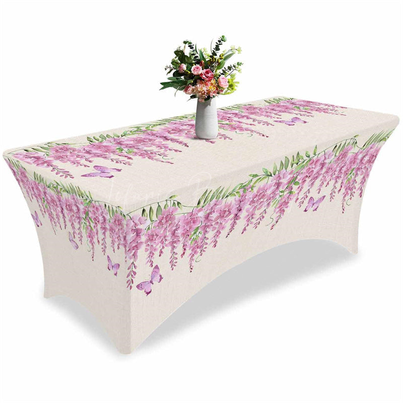 Lofaris Spring Watercolor Flower Wisteria Stretch Table Cover