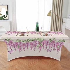 Lofaris Spring Watercolor Flower Wisteria Stretch Table Cover