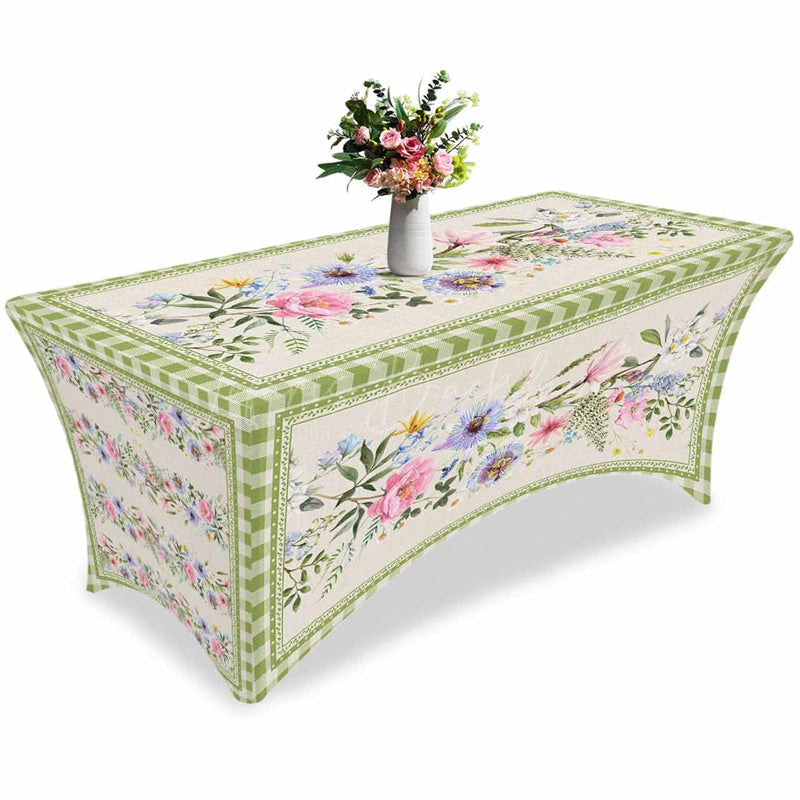 Lofaris Spring Watercolor Pastoral Flower Stretch Table Cover