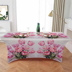 Lofaris Spring Watercolor Pink Tulip Flower Stretch Table Cover