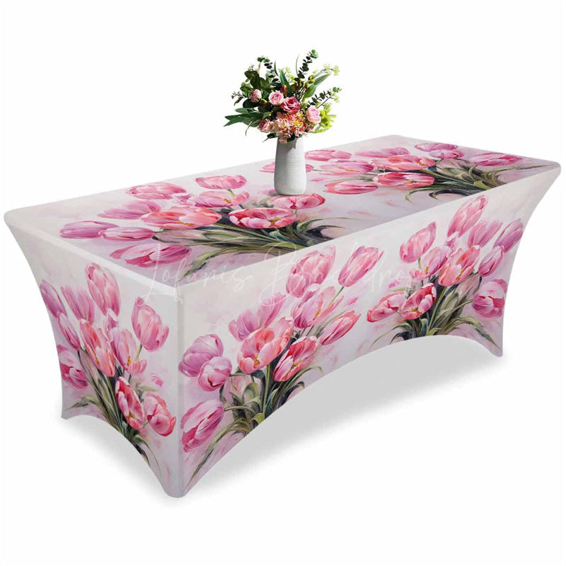 Lofaris Spring Watercolor Pink Tulip Flower Stretch Table Cover