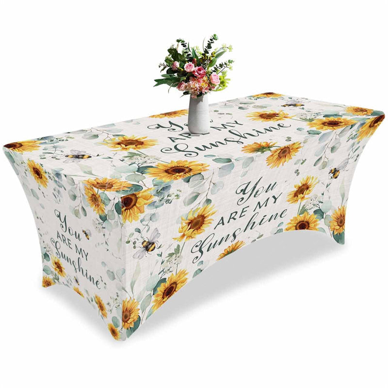 Lofaris Spring Watercolor Sunflower Bee Stretch Table Cover