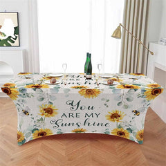 Lofaris Spring Watercolor Sunflower Bee Stretch Table Cover