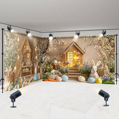 Lofaris Spring Wood House Bunny Egg Easter Room Set Backdrop