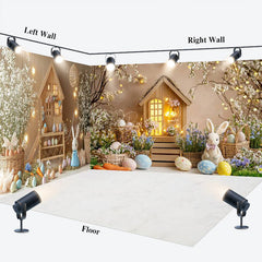 Lofaris Spring Wood House Bunny Egg Easter Room Set Backdrop