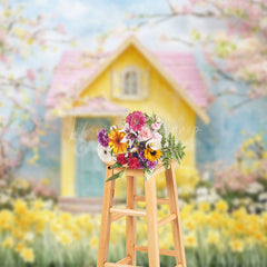 Lofaris Spring Yellow Pink Cabin Floral Scenery Backdrop