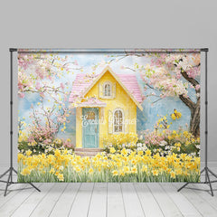 Lofaris Spring Yellow Pink Cabin Floral Scenery Backdrop