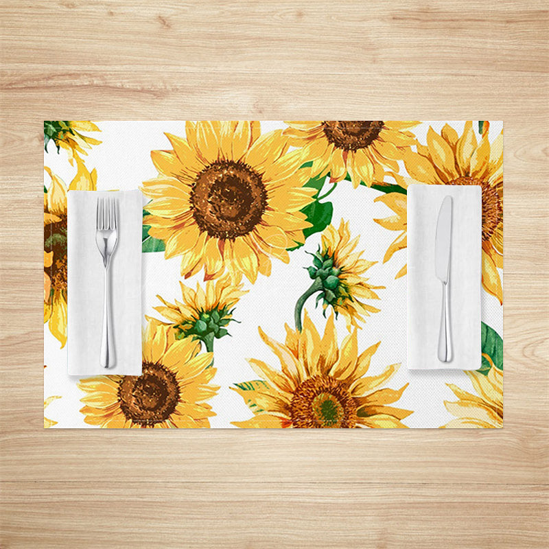 Lofaris Spring Yellow Sunflower White Set Of 4 Placemats