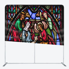 Lofaris Stained Glass Nativity Christmas Pillow Case Backdrop