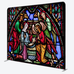 Lofaris Stained Glass Nativity Christmas Pillow Case Backdrop