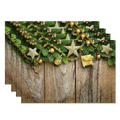 Lofaris Star Bauble Leaves Retro Wood Xmas Set Of 4 Placemats