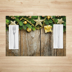 Lofaris Star Bauble Leaves Retro Wood Xmas Set Of 4 Placemats