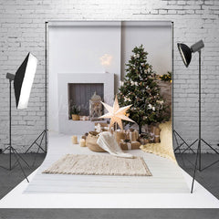 Lofaris Star Light Pine Tree White Wall Christmas Backdrop