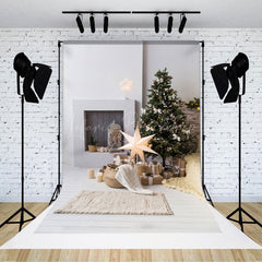 Lofaris Star Light Pine Tree White Wall Christmas Backdrop