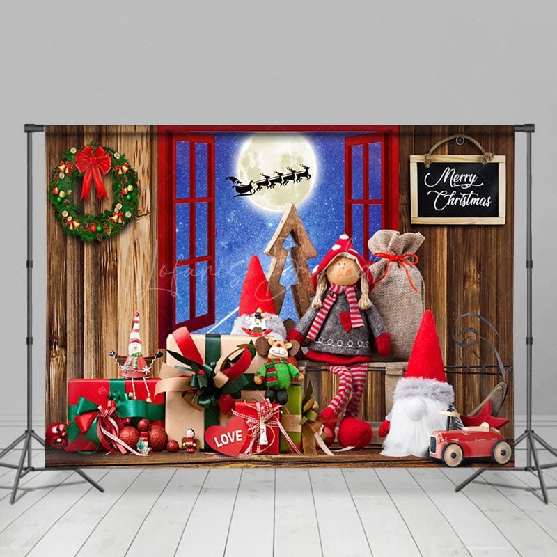 Lofaris Star Night Moon Wood Window Xmas Doll Gift Backdrop