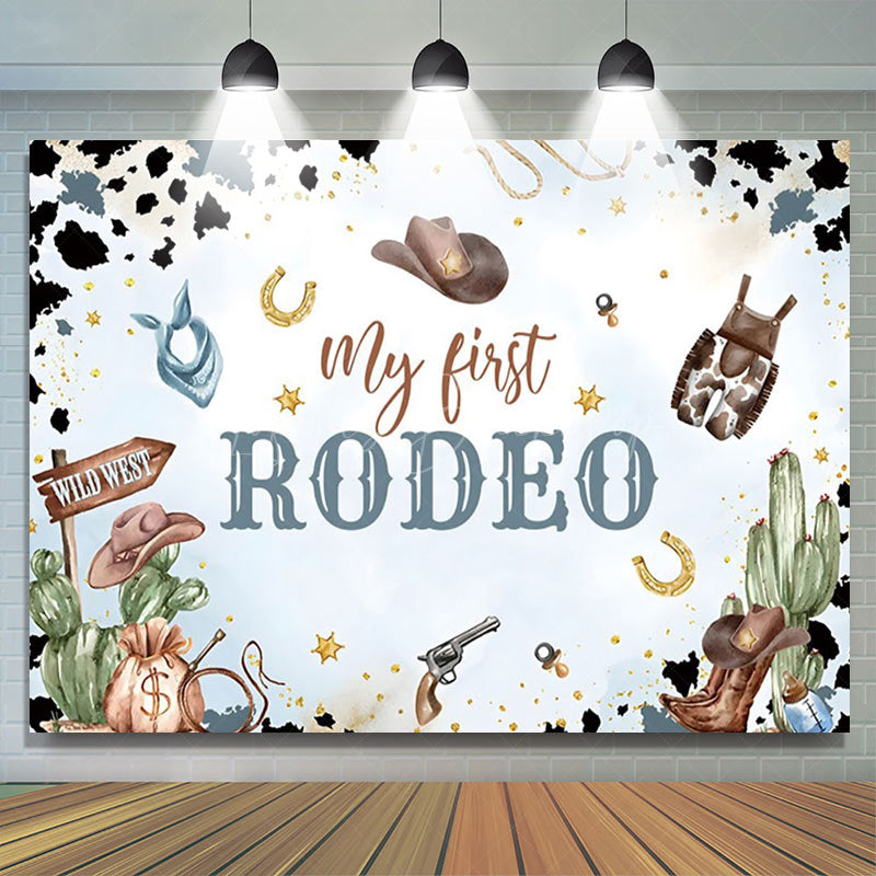 Lofaris Starry Blue Cowboy My First Rodeo Birthday Backdrop