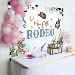 Lofaris Starry Blue Cowboy My First Rodeo Birthday Backdrop