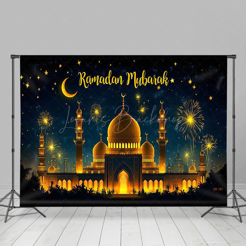 Lofaris Starry Blur Sky Lighted Mosque Eid Mubarak Backdrop