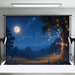 Lofaris Starry Dark Night Moonlight Tree Floral Backdrop