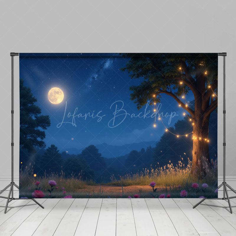 Lofaris Starry Dark Night Moonlight Tree Floral Backdrop