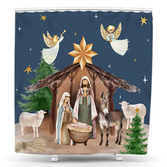 Lofaris Starry Night Angel Nativity Christmas Shower Curtain