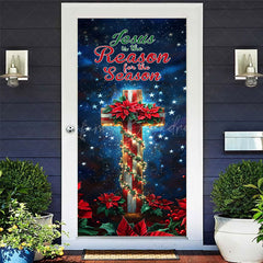 Lofaris Starry Night Cross Red Floral Christmas Door Cover