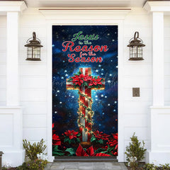 Lofaris Starry Night Cross Red Floral Christmas Door Cover