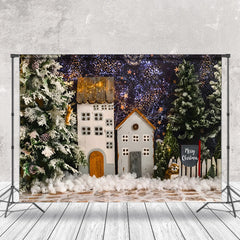 Lofaris Starry Night Snowy House Tree Christmas Backdrop