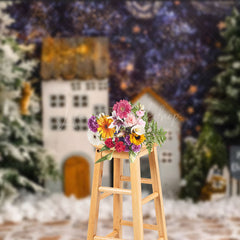 Lofaris Starry Night Snowy House Tree Christmas Backdrop