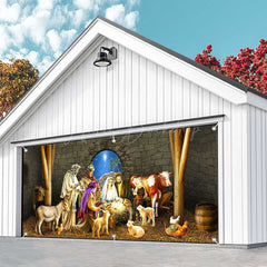 Lofaris Starry Night Stone Shed Nativity Garage Door Banner