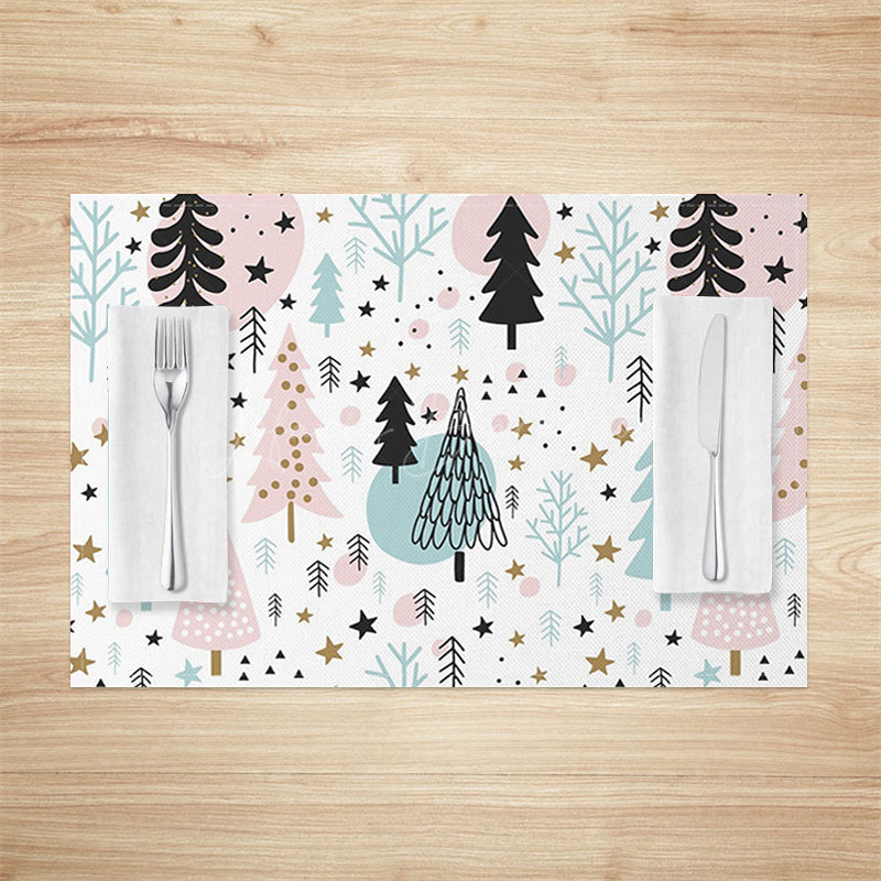 Lofaris Starry Pink Green Tree Christmas Set Of 4 Placemats