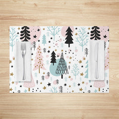 Lofaris Starry Pink Green Tree Christmas Set Of 4 Placemats