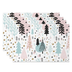 Lofaris Starry Pink Green Tree Christmas Set Of 4 Placemats