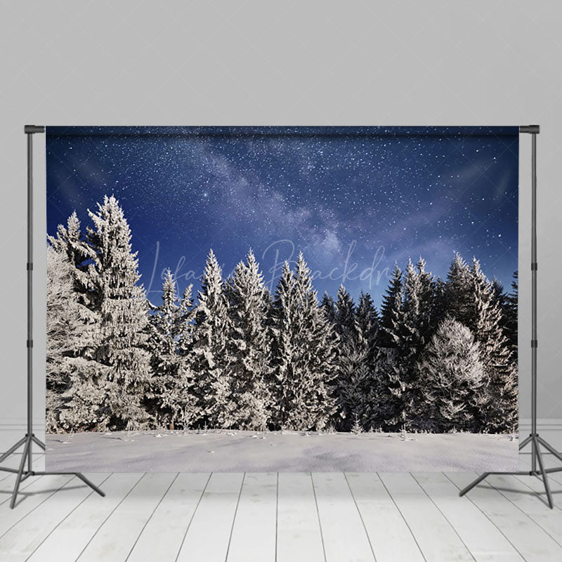 Lofaris Starry Sky Snowy Pine Forest Dawn Winter Backdrop