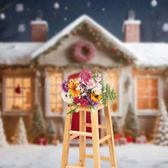 Lofaris Starry Snowy Night House Merry Christmas Backdrop