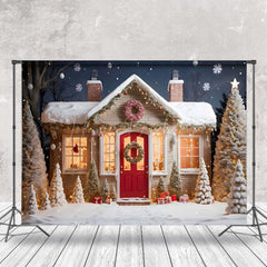 Lofaris Starry Snowy Night House Merry Christmas Backdrop