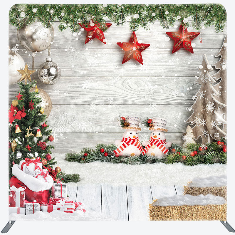 Lofaris Stars Wood Christmas Double-Sided Square Backdrop