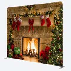 Lofaris Stocking Tree Brick Fireplace Christmas Backdrop