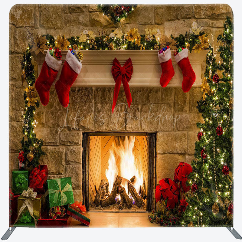 Lofaris Stocking Tree Brick Fireplace Christmas Backdrop