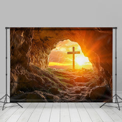 Lofaris Stone Cave Cross Sunset Scenery Easter Backdrop