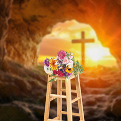 Lofaris Stone Cave Cross Sunset Scenery Easter Backdrop