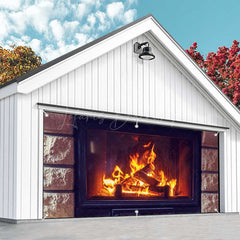 Lofaris Stone Fireplace Red Burning Wood Garage Door Banner