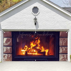 Lofaris Stone Fireplace Red Burning Wood Garage Door Banner