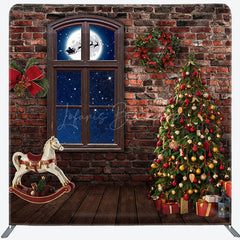 Lofaris Stone House Christmas Moon Night Square Backdrop