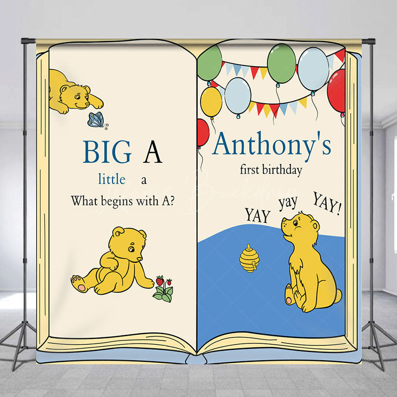 Lofaris Story Book Bear Custom Name 1st Birthday Backdrop