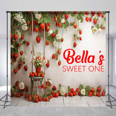 Lofaris Strawberry Fruit Floral Custom Name Sweet One Backdrop