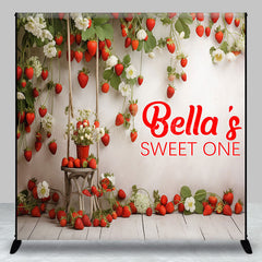 Lofaris Strawberry Fruit Floral Custom Name Sweet One Backdrop