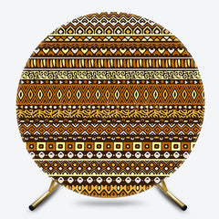 Lofaris Stripe Brown Yellow Print Round Ethiopian Backdrop