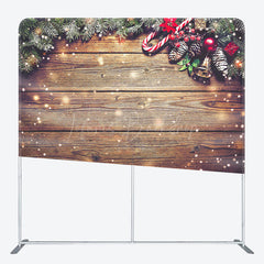 Lofaris Stripe Wood Glitter Christmas Tension Fabric Backdrop