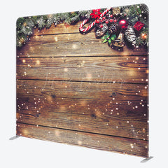 Lofaris Stripe Wood Glitter Christmas Tension Fabric Backdrop